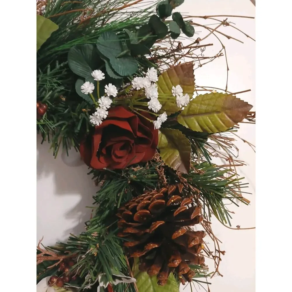 Winter Door Wreath Elegant Victorian ROSES Holiday Decor Christmas Arrangement‎